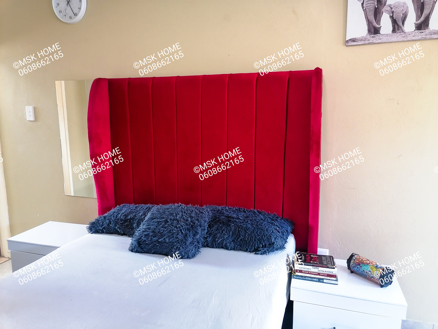 RED PANEL QUEEN HEADBOARD