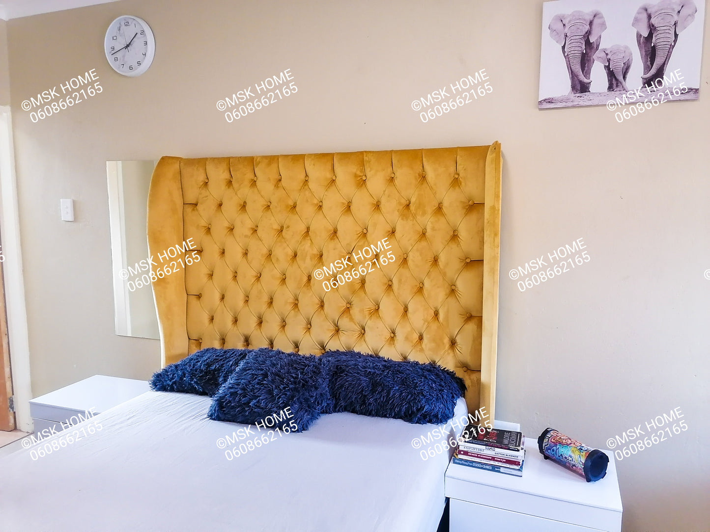 MUSTARD DIAMOND QUEEN HEADBOARD