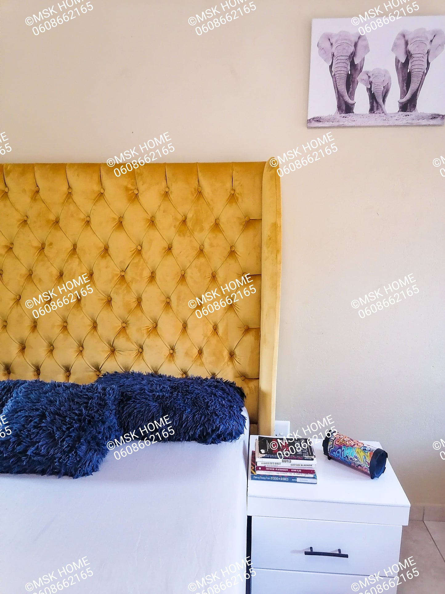 MUSTARD DIAMOND QUEEN HEADBOARD