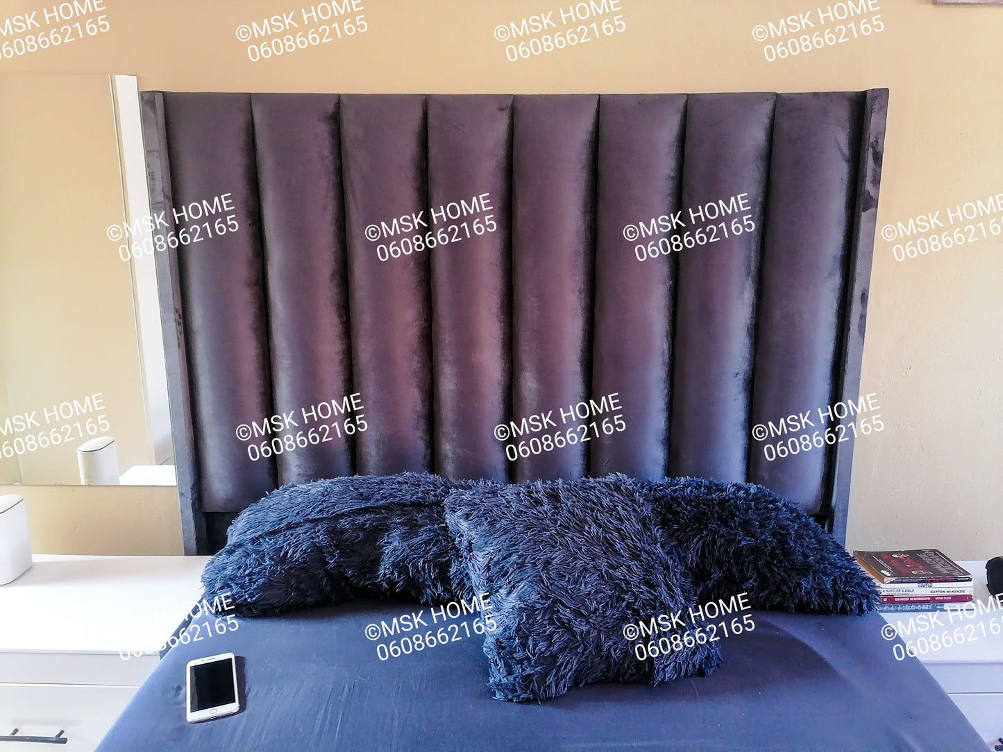 GRAY PANEL QUEEN HEADBOARD