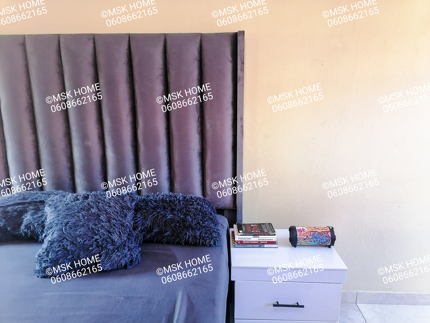 GRAY PANEL QUEEN HEADBOARD